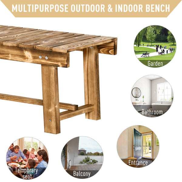 Banc de jardin d'extérieur en bois de sapin, carbonisé