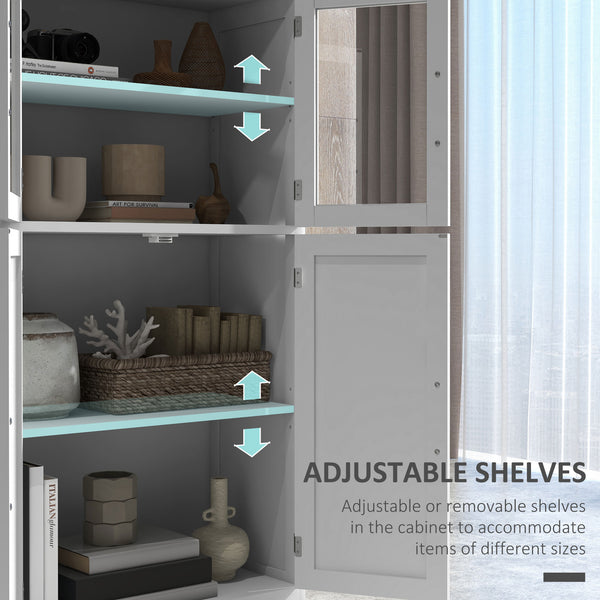 Buffet moderne avec portes vitrées, étagères à 4 niveaux, blanc