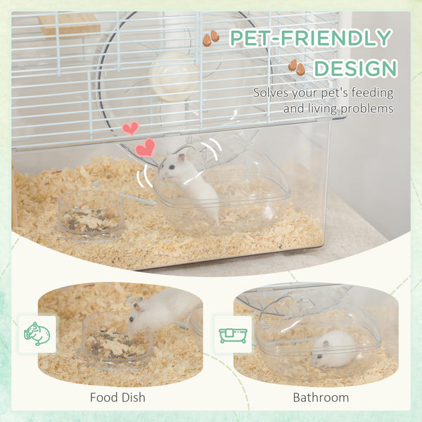 Cage pour hamster avec fond profond, rampe en bois, cabane, salle de bain et roue d'exercice pour hamster et gerbille, blanche