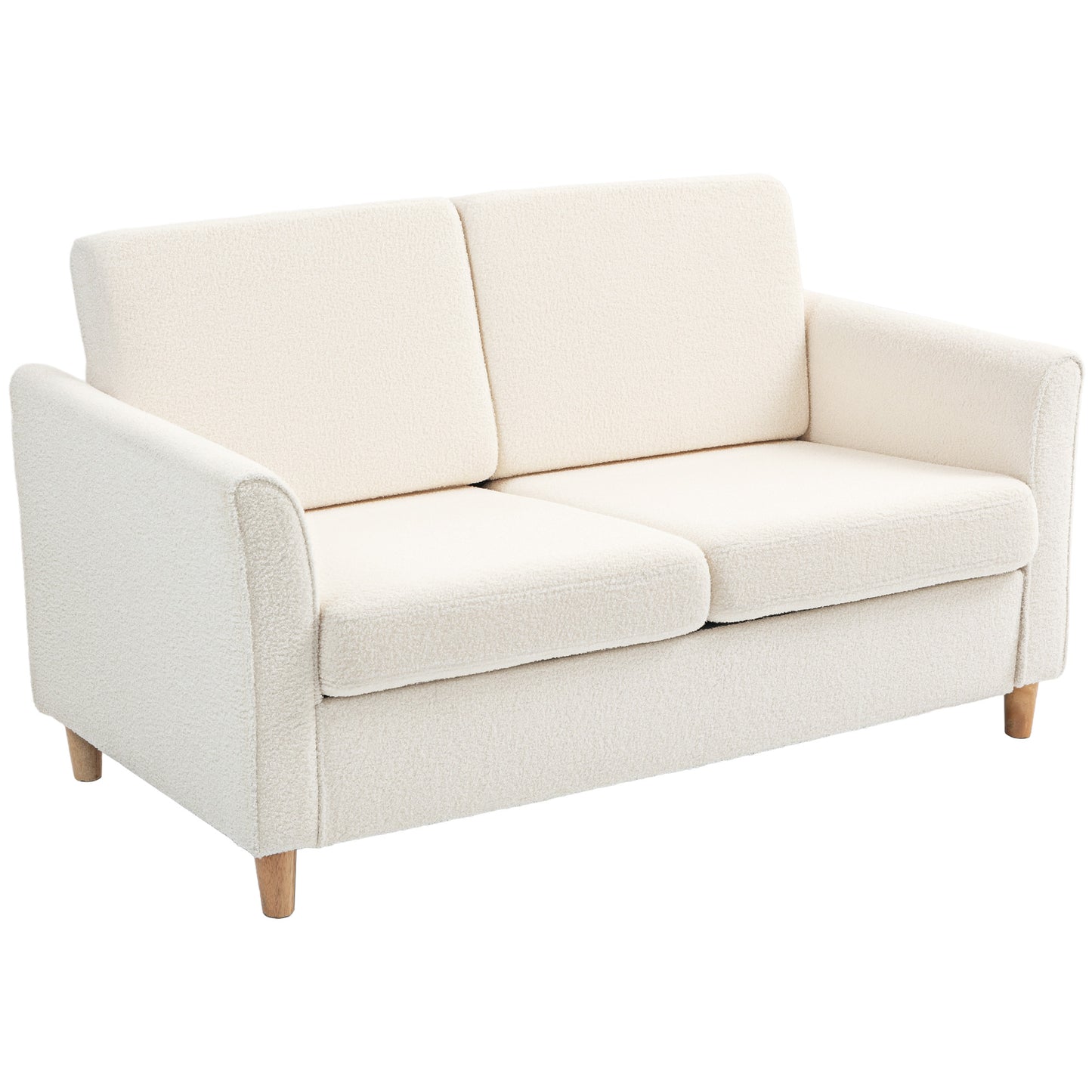 Canapé 2 places avec accoudoirs et pieds en bois pour salon, chambre, blanc crème