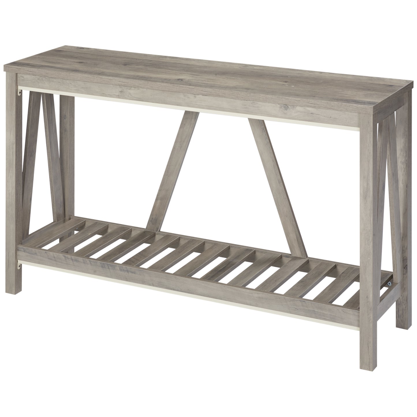 Table d'entrée style rustique avec étagère de rangement pour salon et couloir, gris vieilli