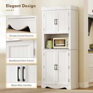 Meuble de rangement avec 12 étagères de porte et support pour micro-ondes, blanc