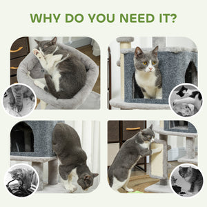 Arbre à chat de 104 cm avec griffoirs, panier, niche, brosse de toilettage