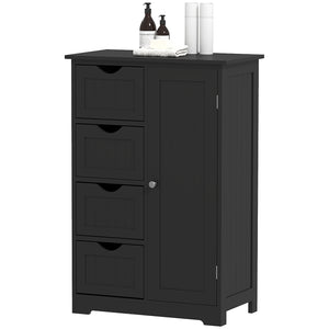 Meuble de rangement de salle de bain avec étagère réglable et 4 tiroirs, noir