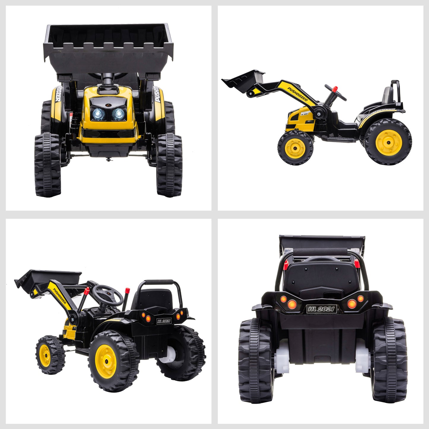 6V Battery Powered Kids Tractor, Ride-On Excavator, Music, Front Headlight, Reverse, Yellow