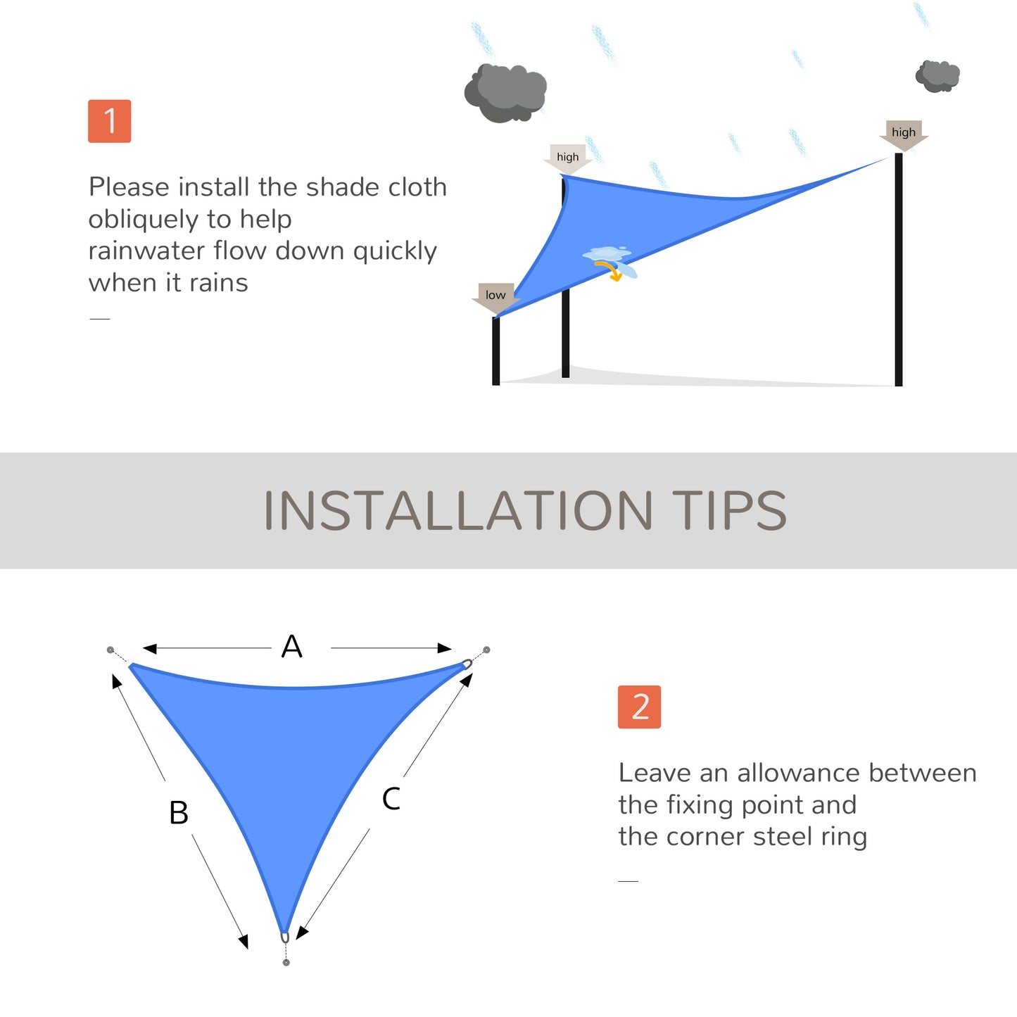 Voile d’ombrage triangulaire extérieur – 16,4’ (5 m) avec sac de transport, Bleu