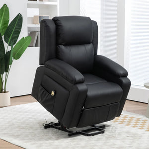 Fauteuil releveur inclinable électrique en cuir synthétique avec télécommande, noir