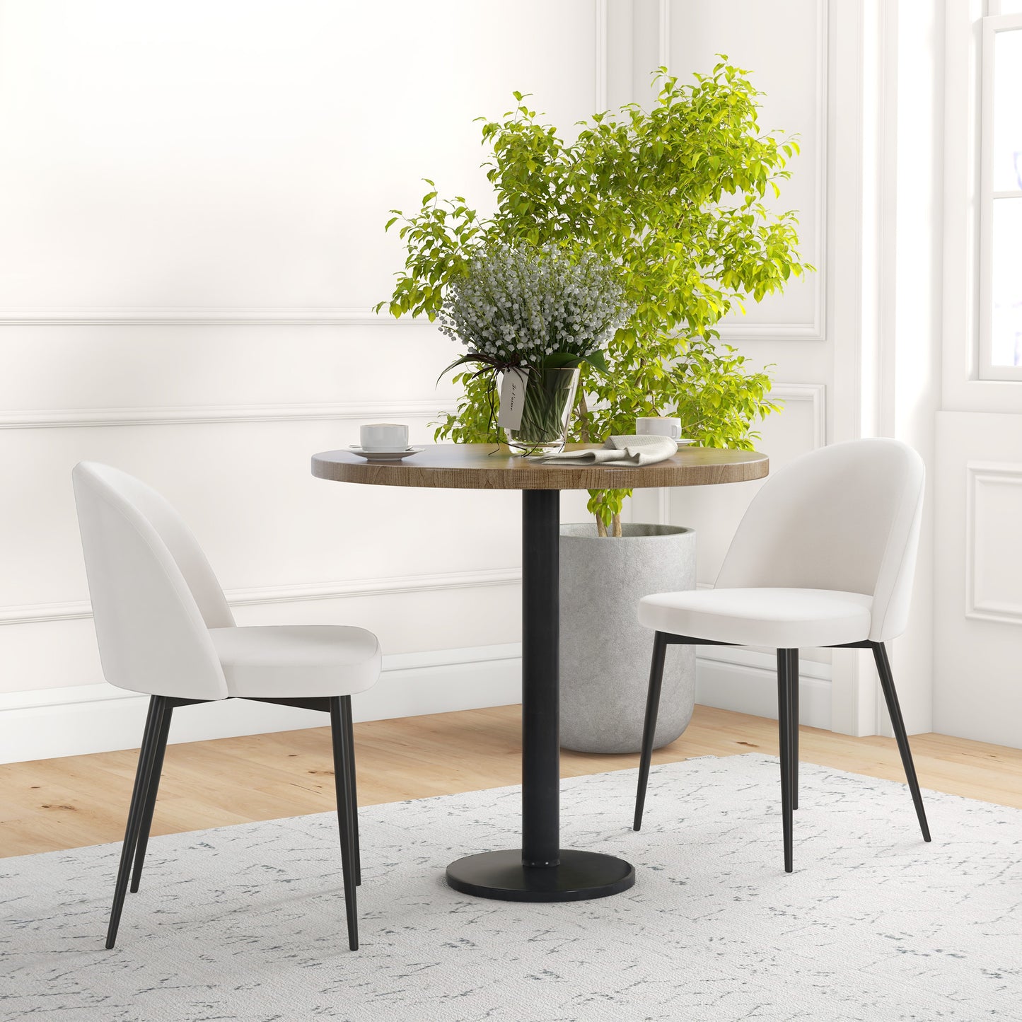 Lot de 2 chaises de salle à manger rembourrée en velours pour salon et salle à manger, blanc crème