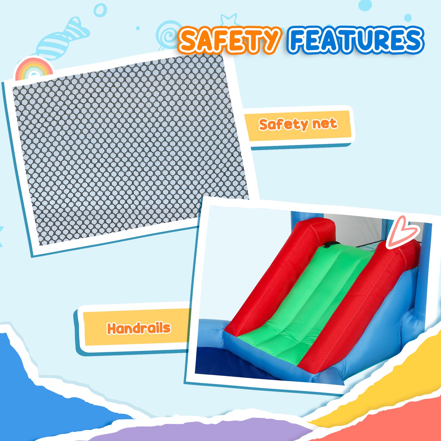 4-in-1 bouncy castle with slide, basketball hoop, ball pit, blower and storage bag, 410 x 205 x 190 cm