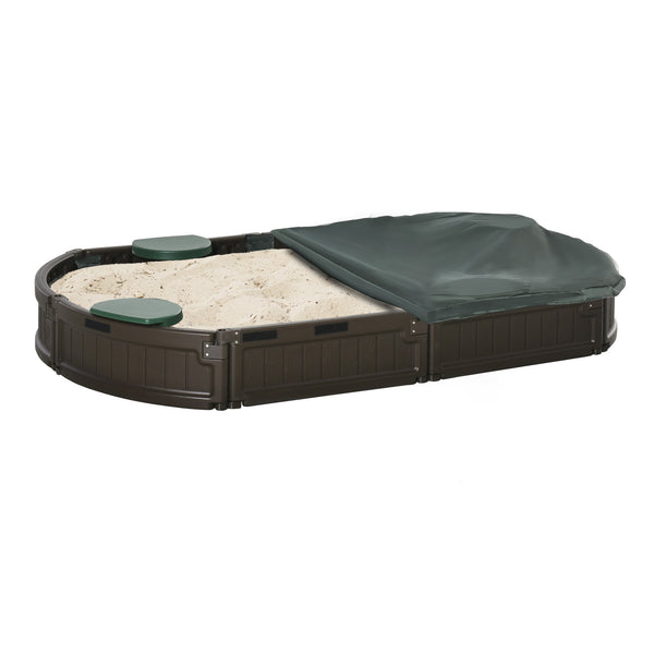 Bac à sable avec couvercle et siège, marron