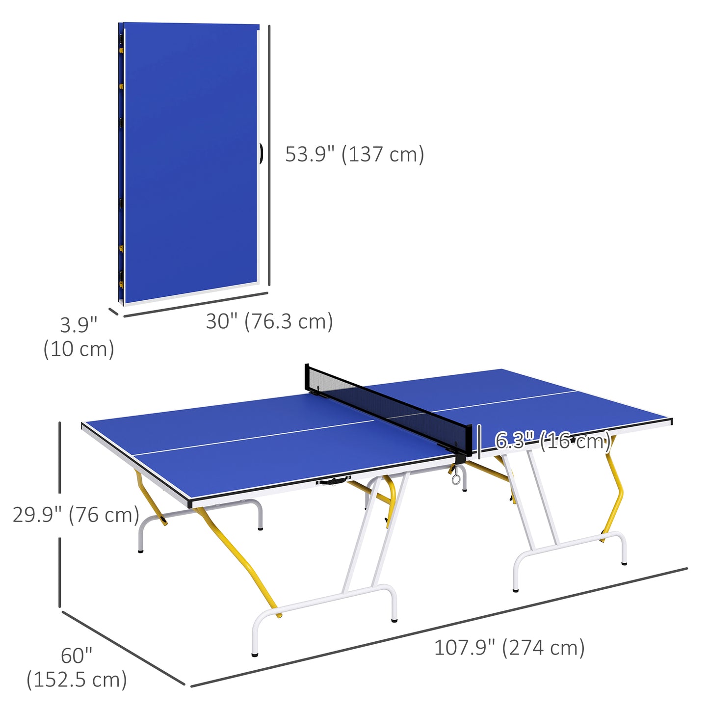 9' x 5' Full Size Folding Ping Pong Table with Paddles and Balls, Blue