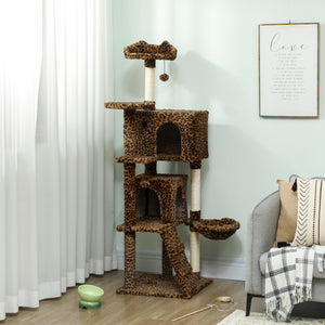 Arbre à chat de 160 cm avec griffoirs en sisal, cabanes, perchoirs moelleux, hamac, imprimé léopard