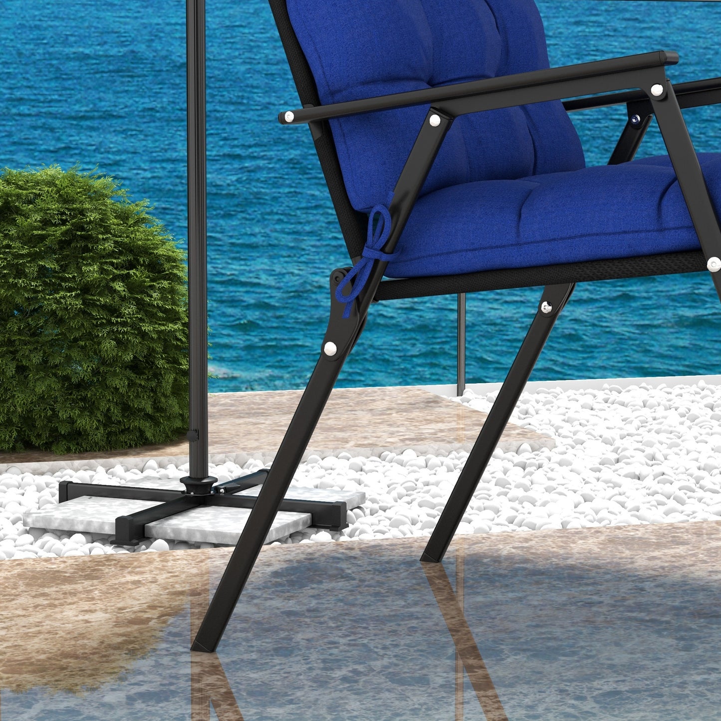 Ensemble de 2 coussins de chaise de patio extérieur avec attaches, capitonnés, bleu marine