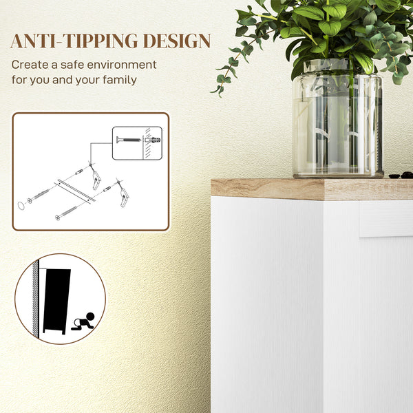 Buffet moderne avec 4 portes et étagères réglables, pour salle à manger, blanc