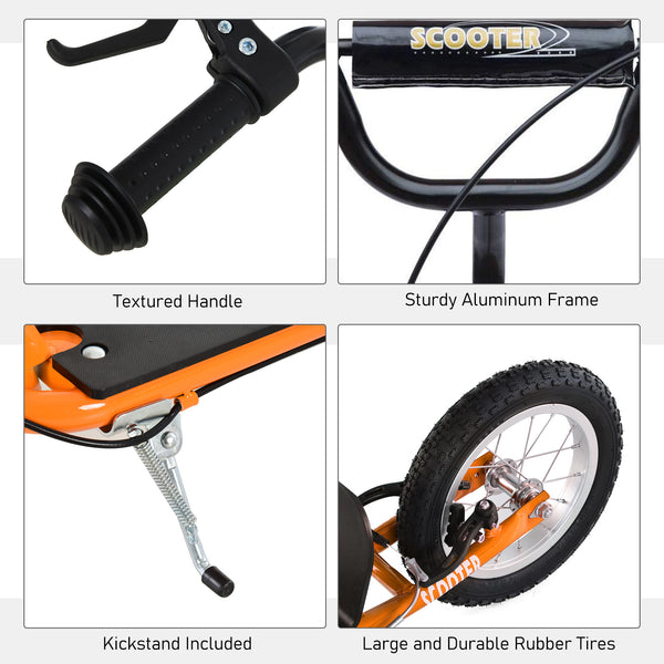 Trottinette avec guidon réglable, double frein, roues gonflables, orange