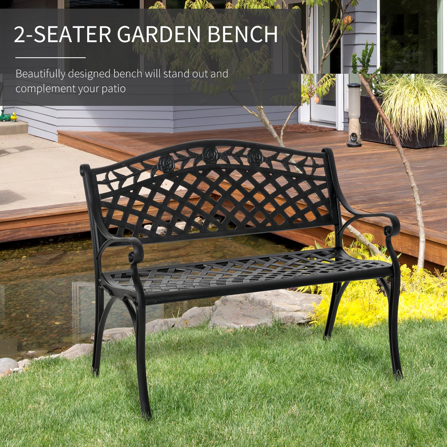 Banc de jardin d'extérieur avec cadre en aluminium et accoudoirs