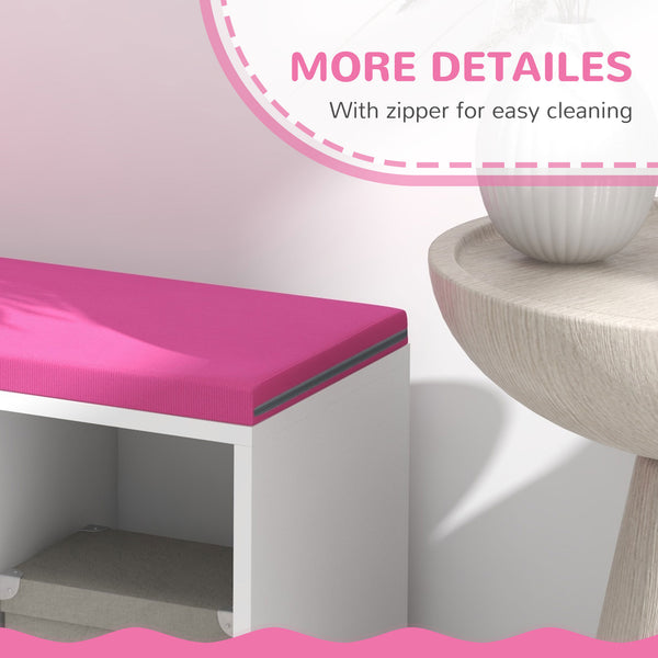 Bibliothèque avec 5 compartiments et coin lecture rembourré, rose