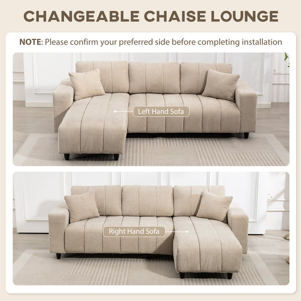 Canapé sectionnel avec assise intégrée, méridienne amovible, 2 coussins, beige