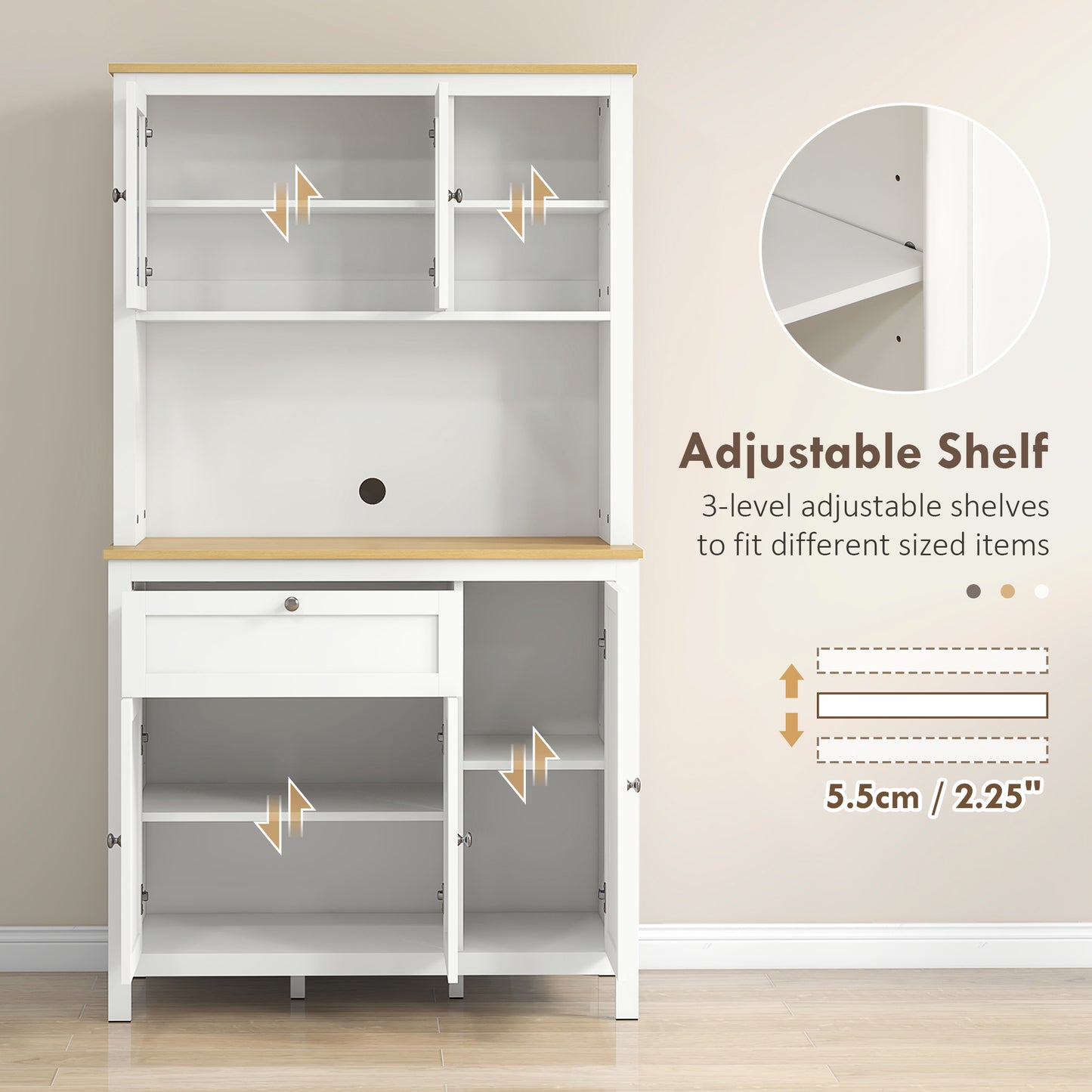 HOMCOM 5-Door Kitchen Cabinet, Freestanding Storage Cabinet with Adjustable Shelves, 71"