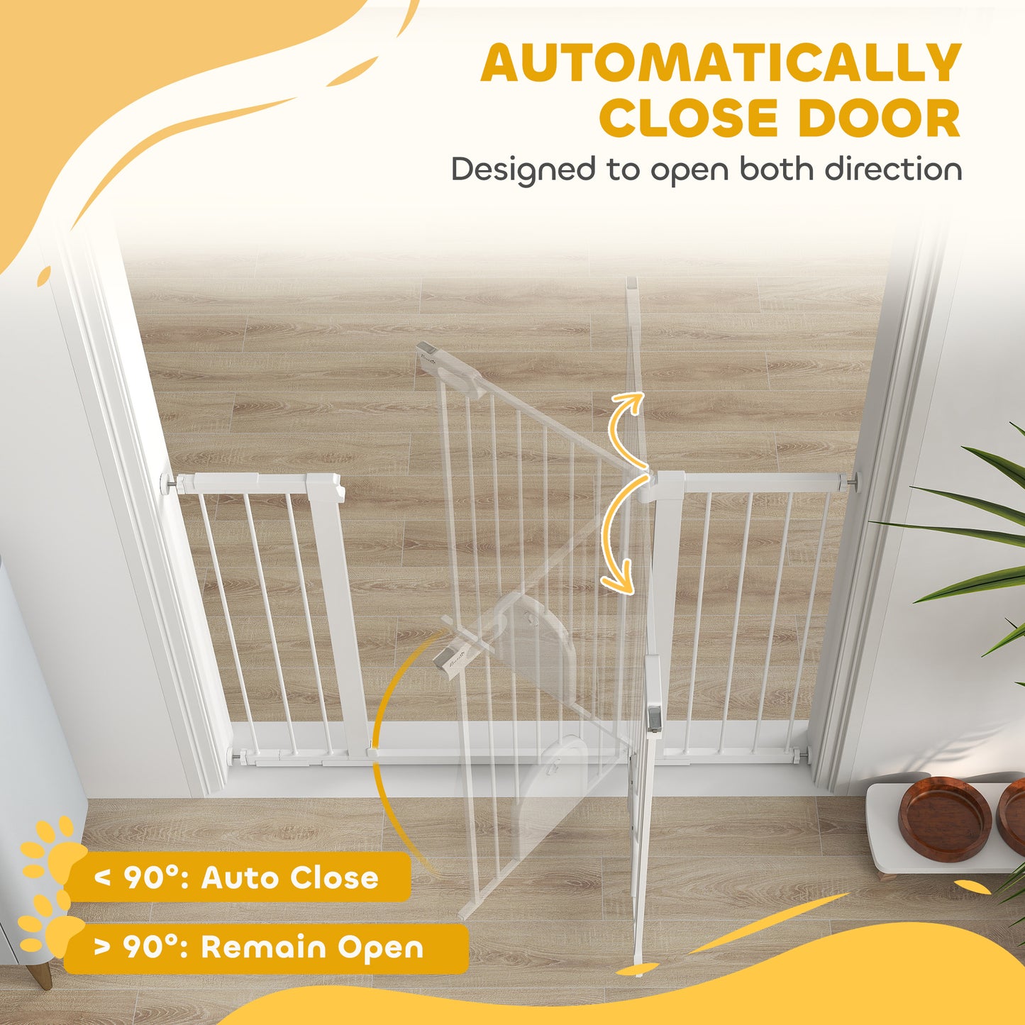 Extra Wide Pet Gate 30-52" with Small Door, Pressure Mount for Stairs, White