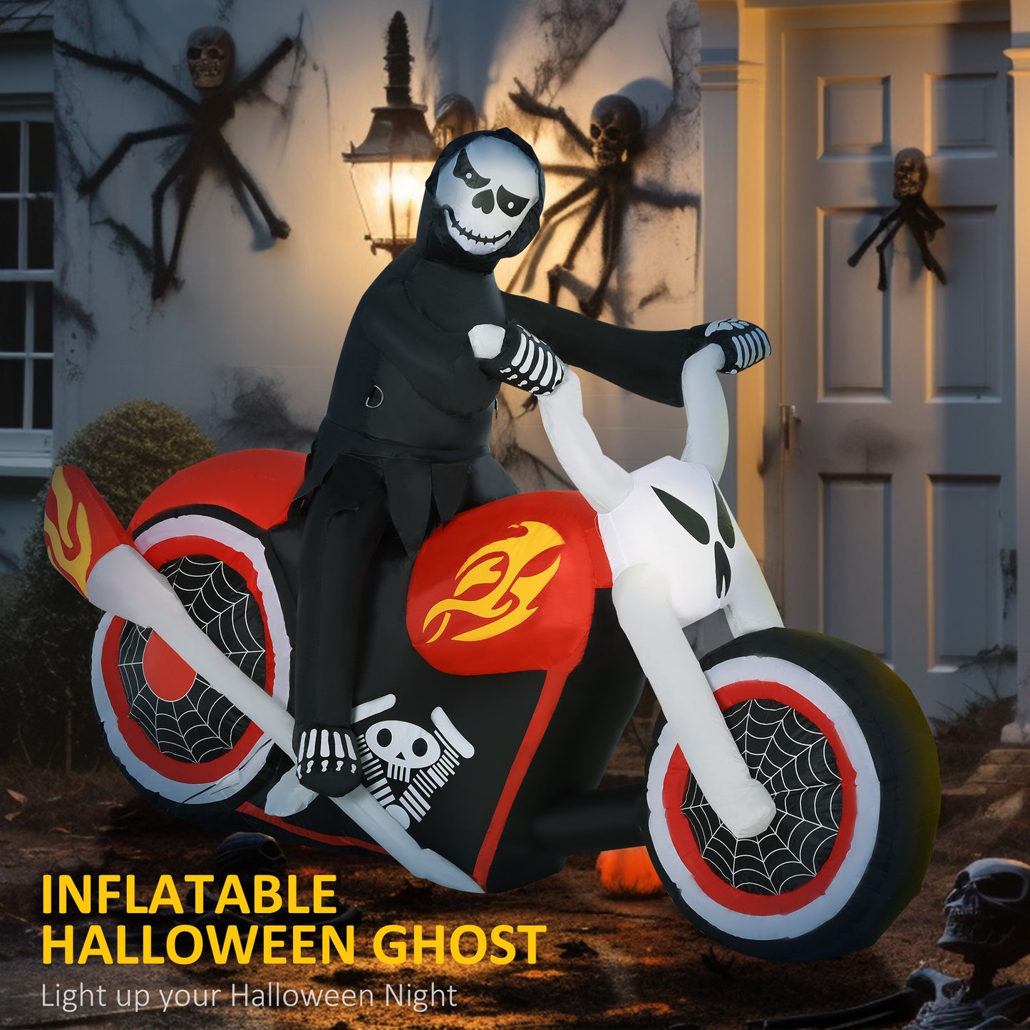Halloween gonflable Grim Reaper Flaming Moto Extérieur LED Éclairé