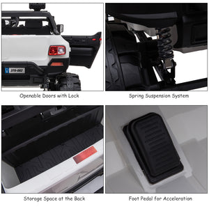2-seater police truck, 12V with LED lights and MP3 player, white