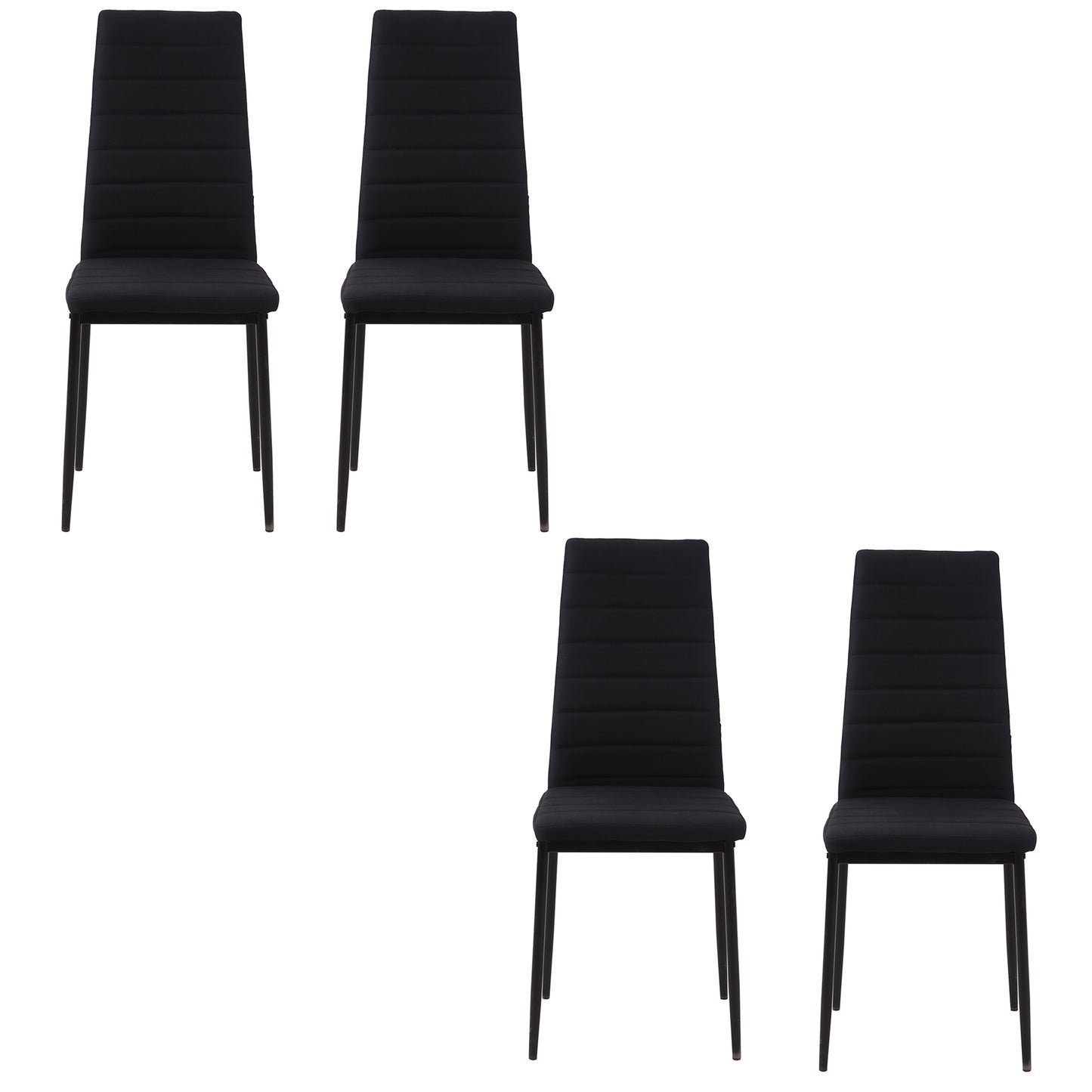Lot de 4 chaises de salle à manger à dossier haut en lin rembourré avec pieds en métal, noir