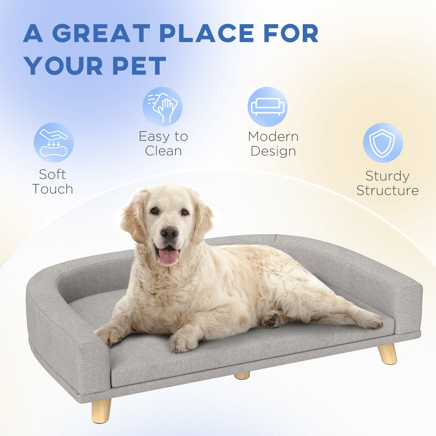 Canapé pour grands chiens avec housse lavable et coussinets antidérapants, gris