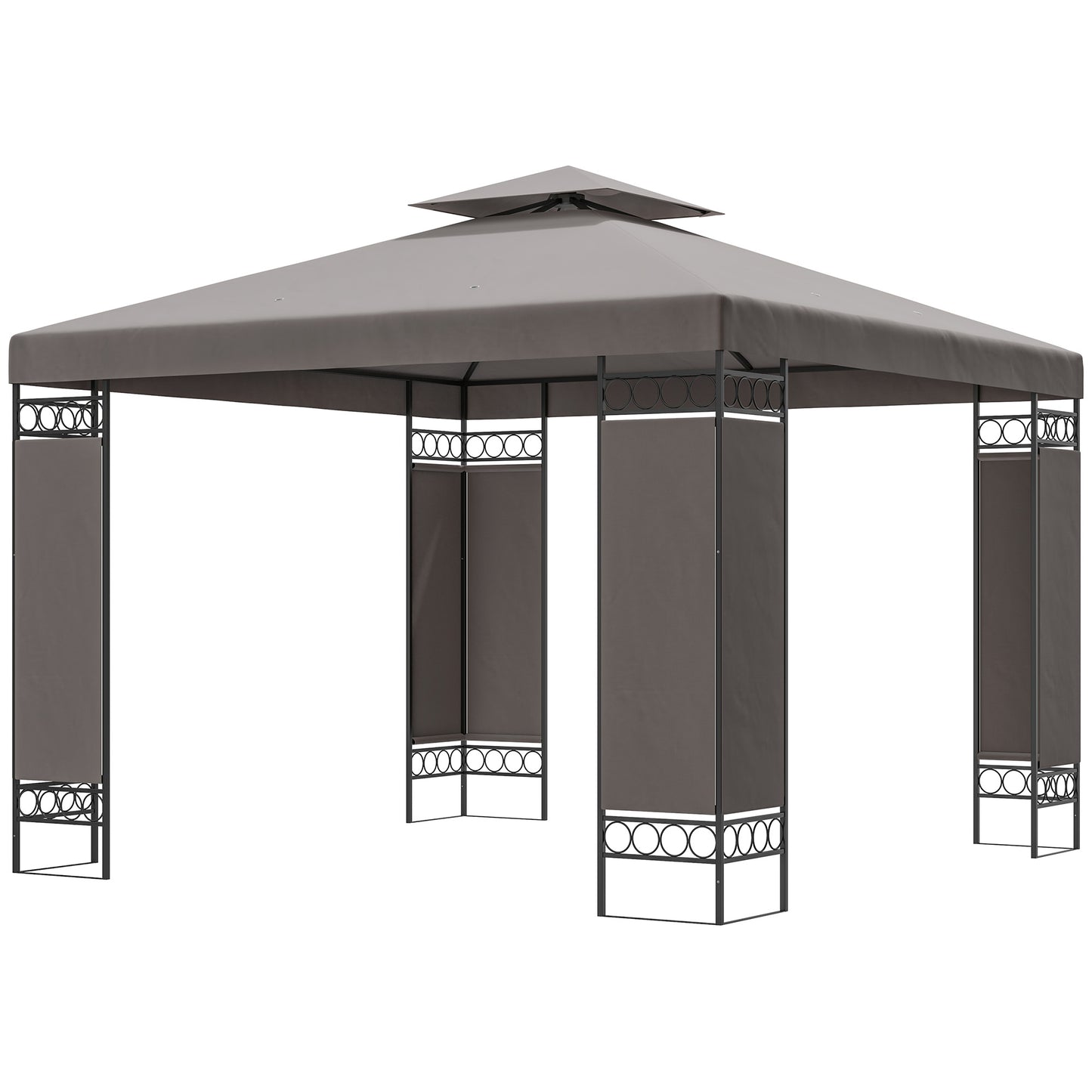 Outsunny 10 x 10 ft Gazebo, Double Roof Gazebo with Screen Panels and Metal Frame for Patio, Backyard, Khaki