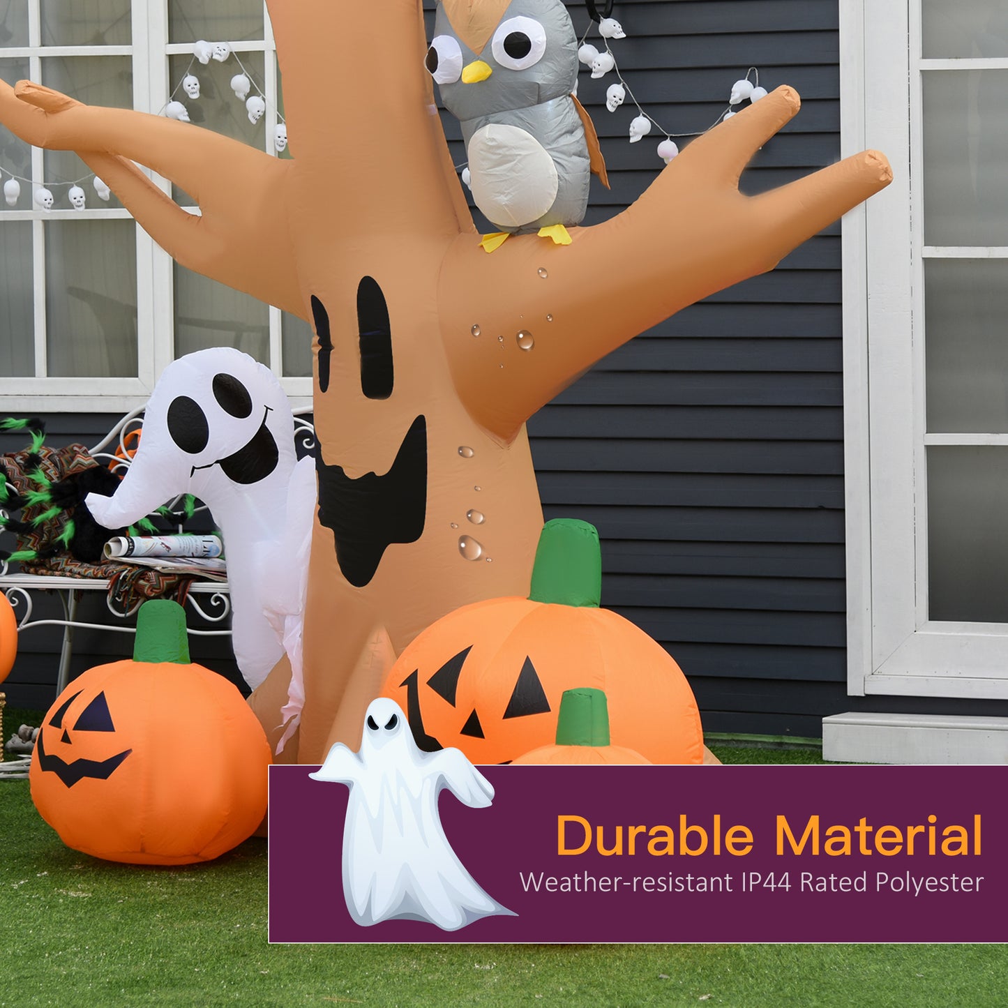Décoration gonflable arbre hanté avec hibou, fantôme, citrouilles, affichage LED