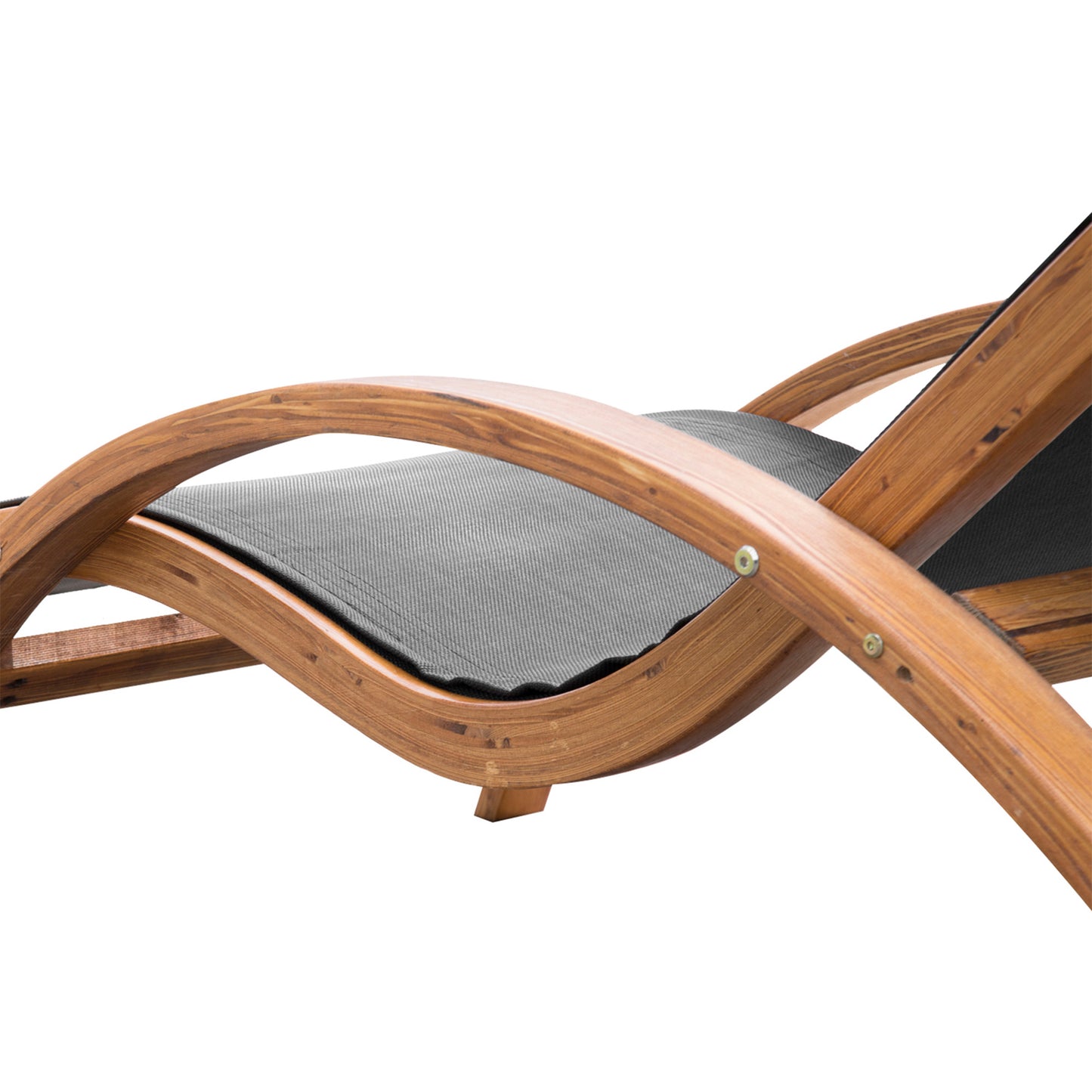 Outsunny Outdoor Wooden Reclining Patio Camping Lounge Chair with Headrest, Teak and Black