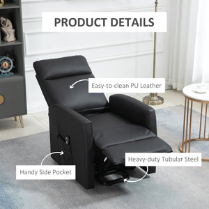 Fauteuil inclinable releveur électrique avec télécommande et poche latérale, noir