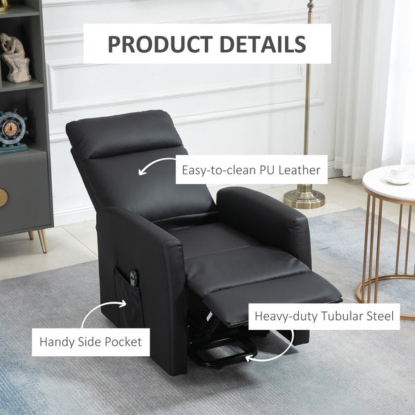 Fauteuil inclinable releveur électrique avec télécommande et poche latérale, noir