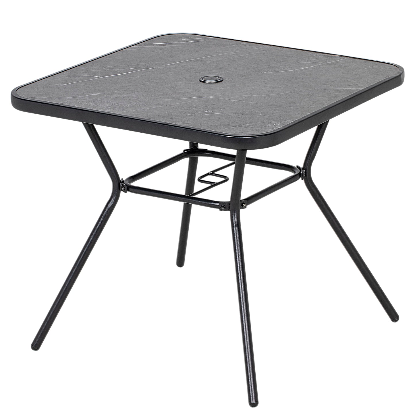 Outsunny Square Outdoor Table, Bistro Coffee Table with Faux Marble Top and 42mm Umbrella Hole, Dark Grey