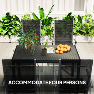 4-seater patio table with synthetic rattan top, black