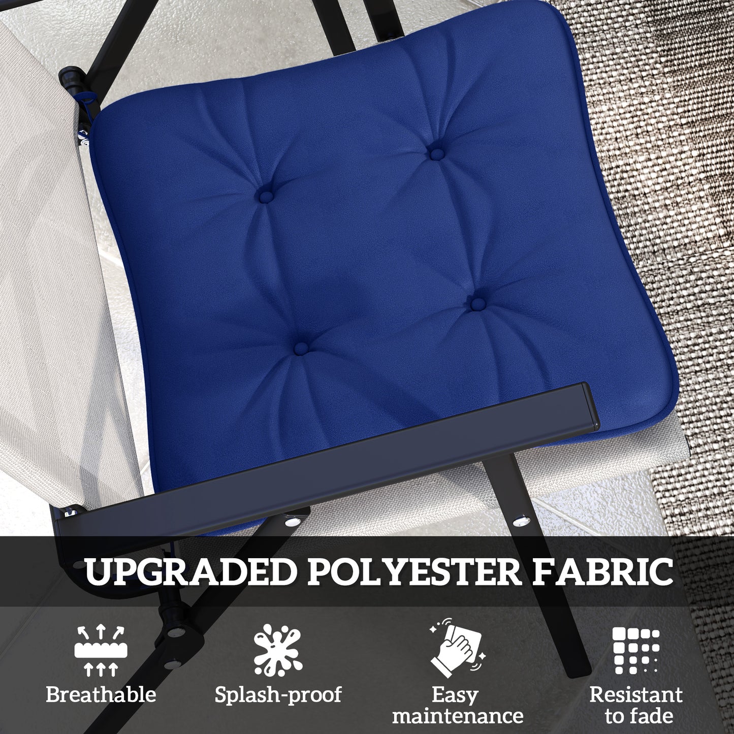 Coussins de rechange 6 pièces, pour chaise de patio d'extérieur avec attaches, capitonnés, bleu foncé