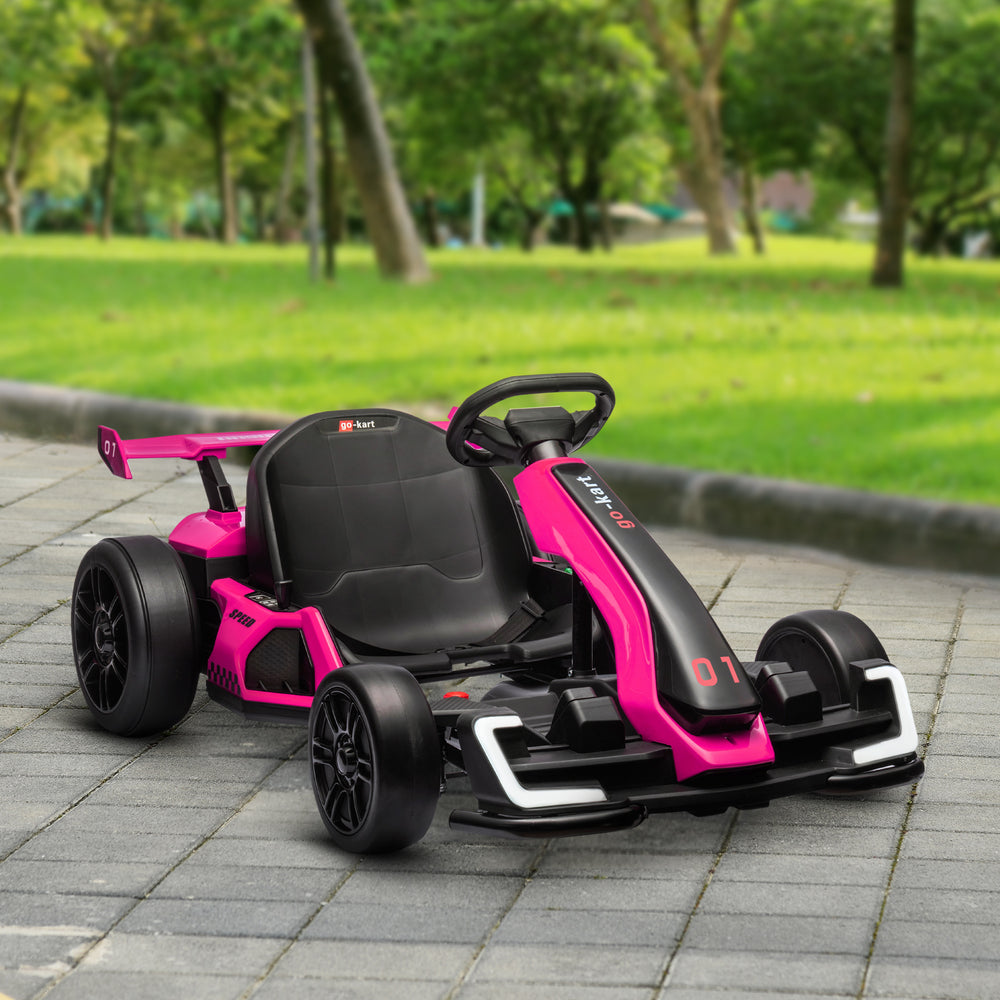 24V Electric Go Kart with Adjustable Seat, Seat Belt, Horn, Pink