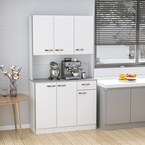 Buffet moderne avec placards de rangement, tiroir, espace ouvert pour micro-ondes, blanc