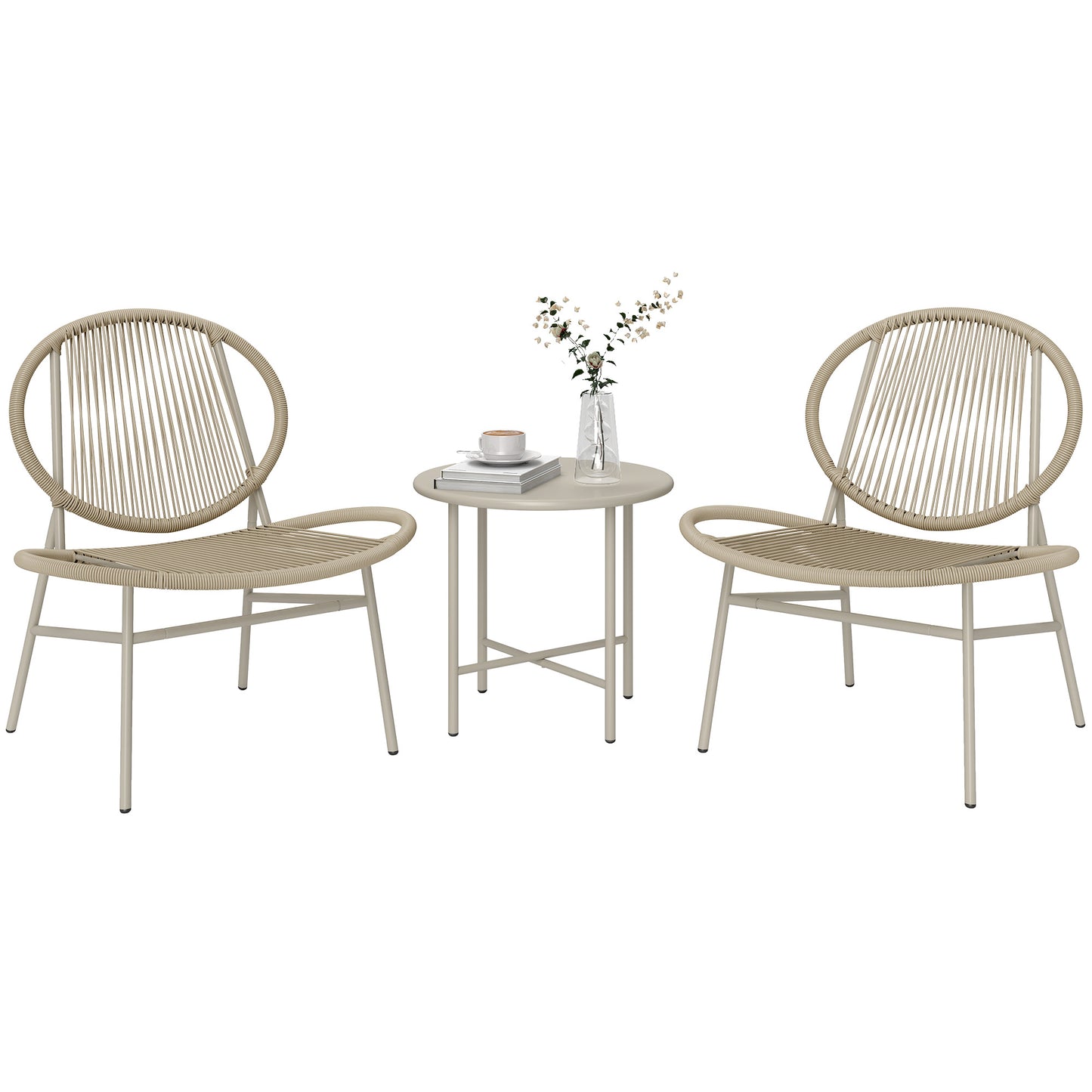 Ensemble bistrot en rotin, ensemble de 3 meubles de jardin, gris clair