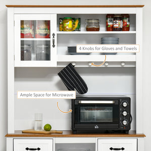 Buffet de cuisine style campagnard avec tiroir utilitaire et étagères 5 niveaux, blanc