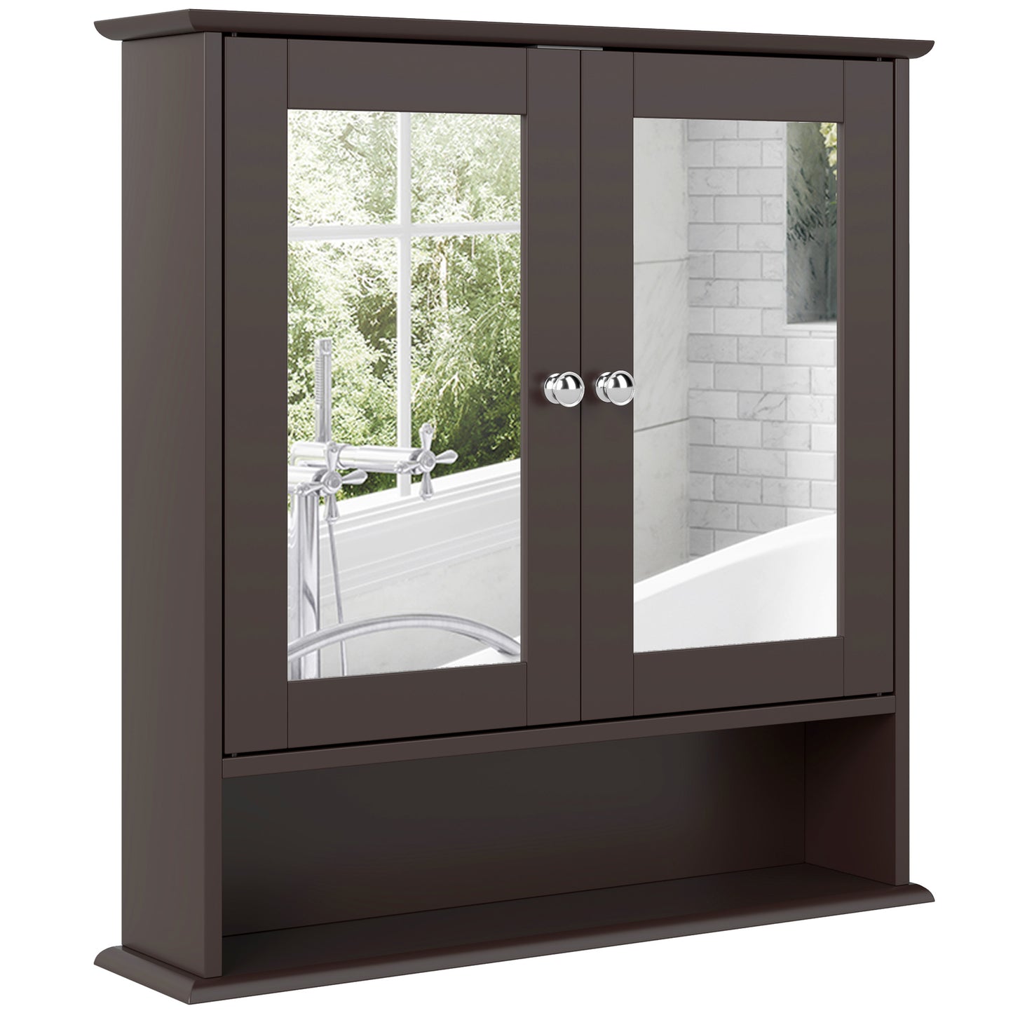 Medicine cabinet with mirror and double doors, dark brown