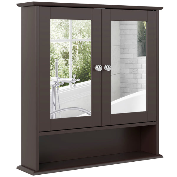 Armoire à pharmacie avec miroir et portes doubles, marron foncé