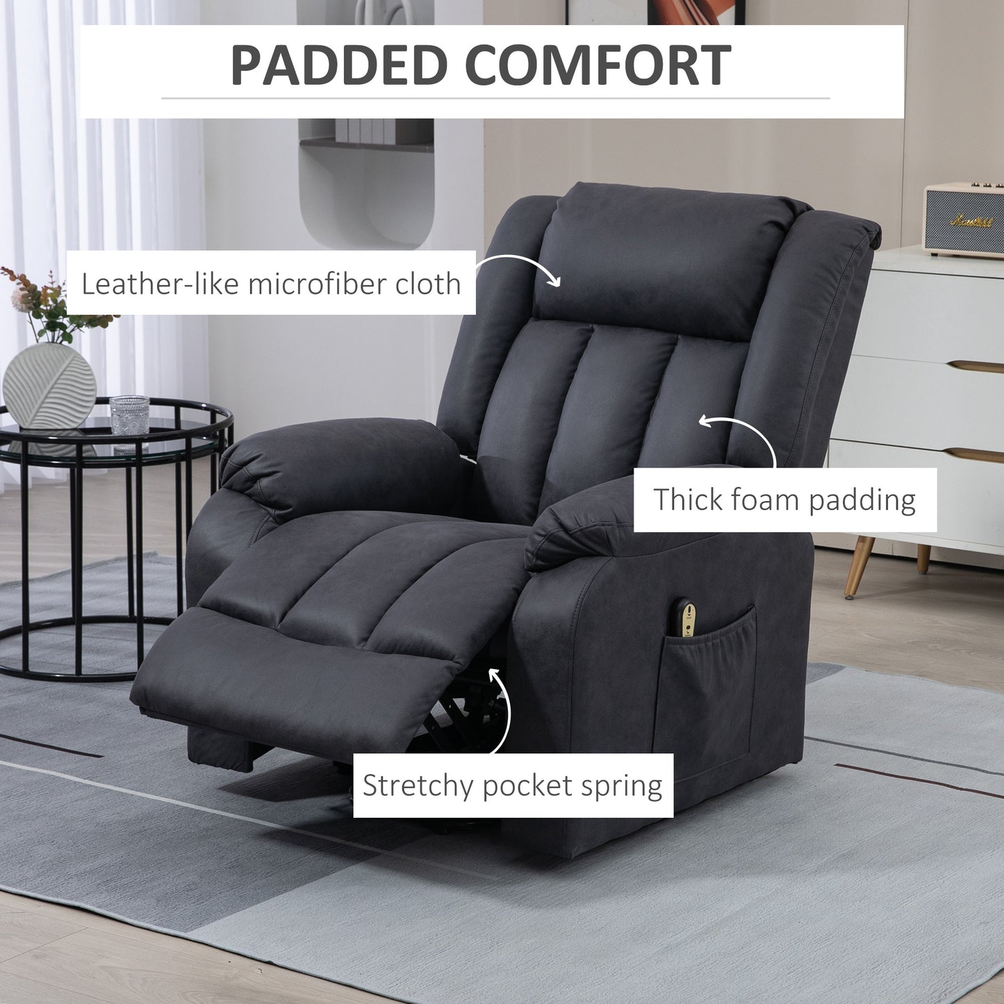 Fauteuil releveur pour seniors, fauteuil inclinable électrique en microfibre avec télécommande, montage rapide, gris anthracite