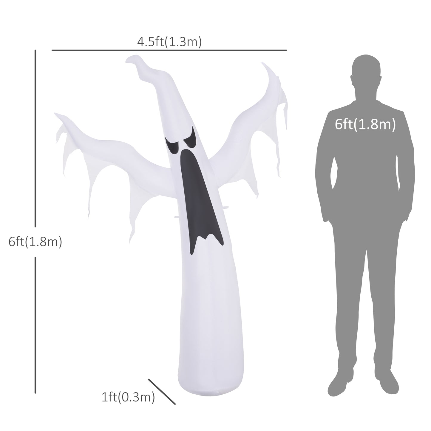 Fantôme gonflable blanc d'Halloween de 1,8 m de haut avec lumières LED