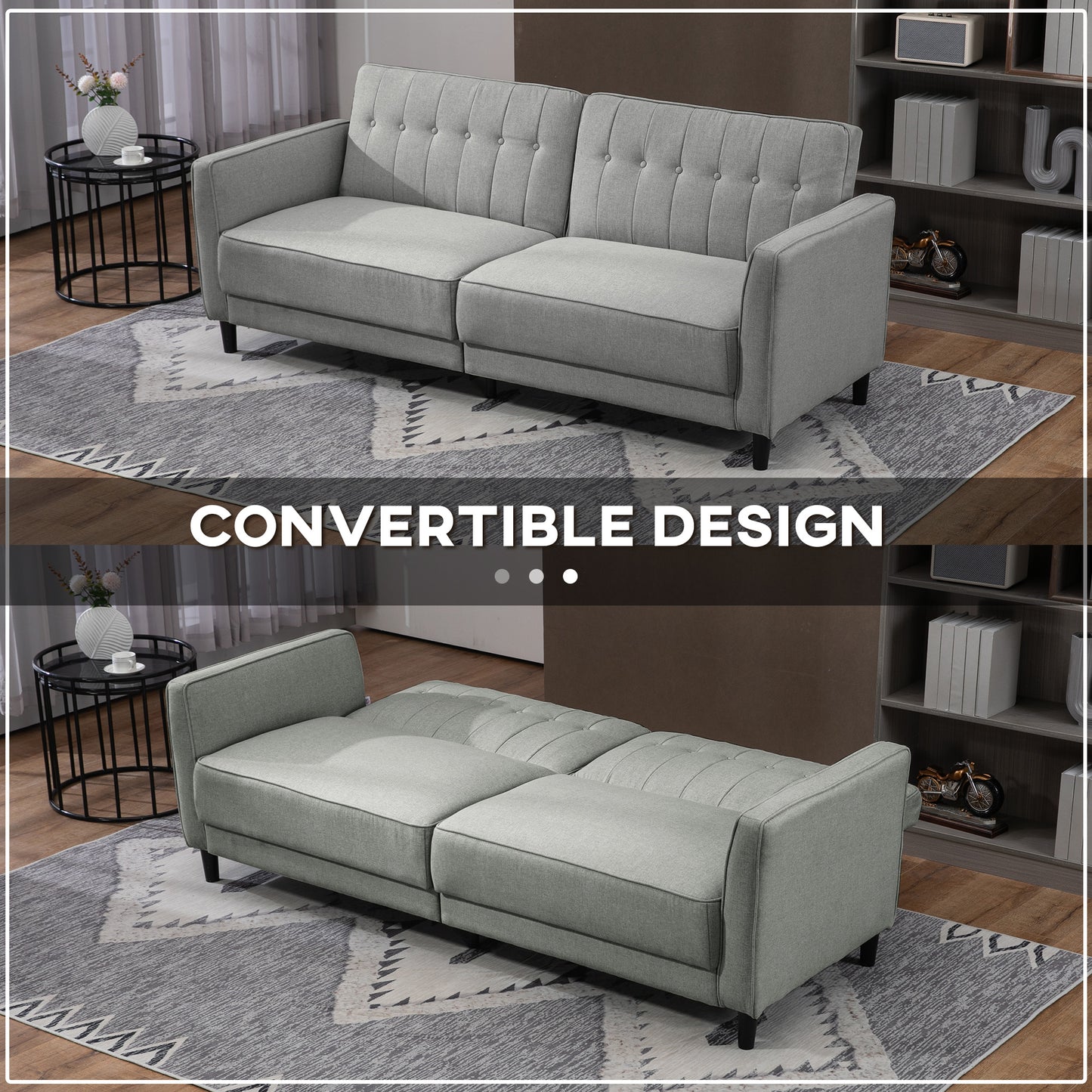 Canapé-lit convertible en tissu capitonné avec dossier réglable pour salon, gris