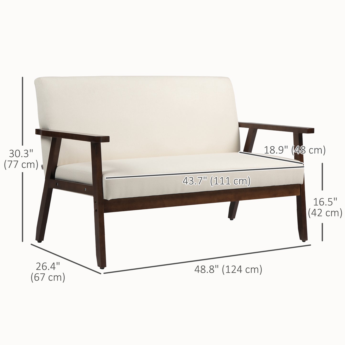 Compact sofa bed in linen fabric with rubberwood legs, cream white