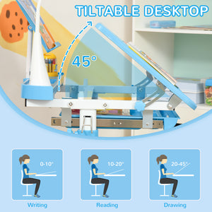 Table d'étude pour enfants avec plateau inclinable, bleu