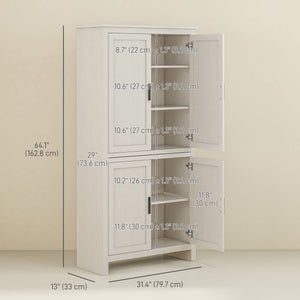 Meuble de rangement avec 4 portes et 3 étagères réglables, blanc antique