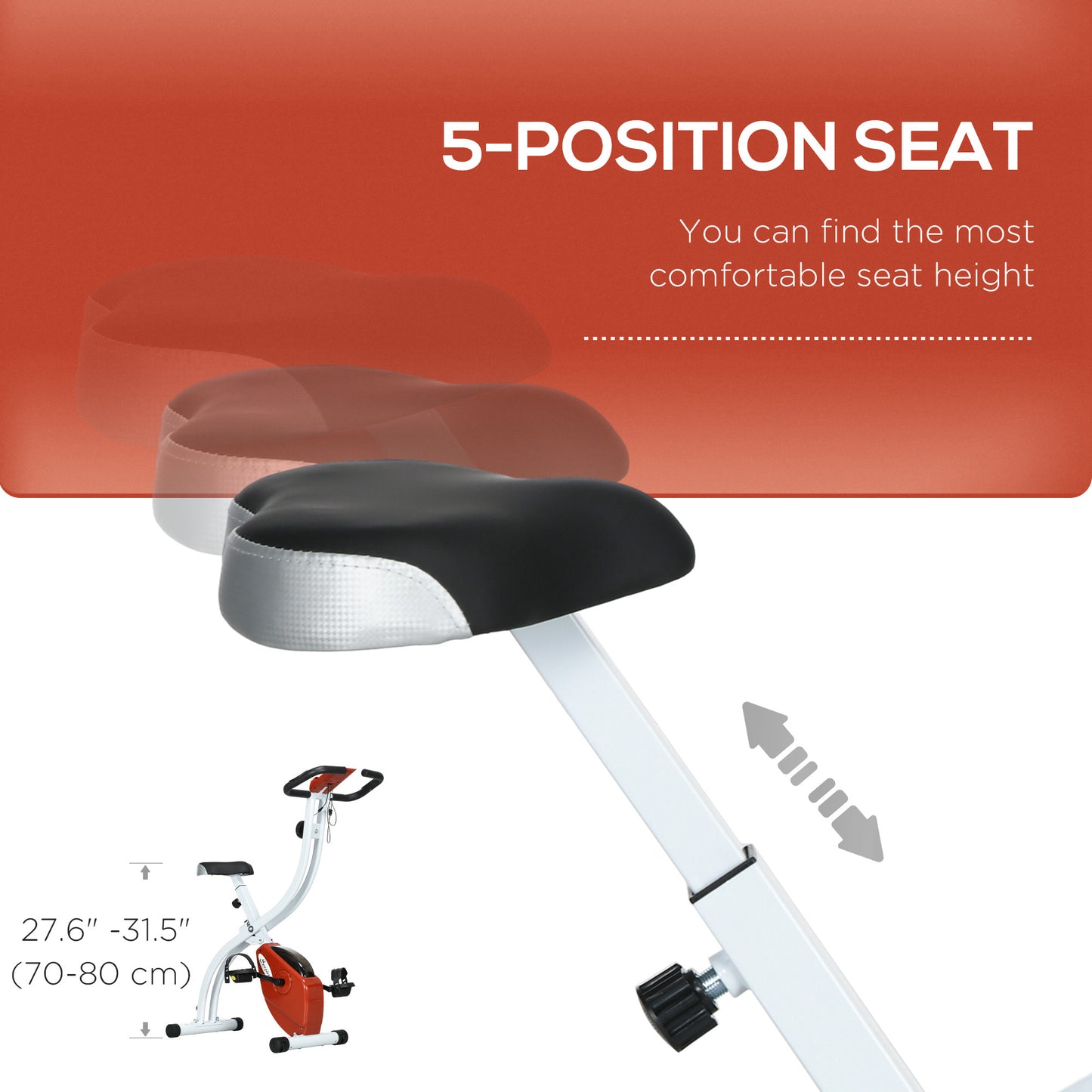 Vélo d'appartement pliable et silencieux avec résistance magnétique à 8 niveaux, capteur de pouls, roues et écran LCD, rouge