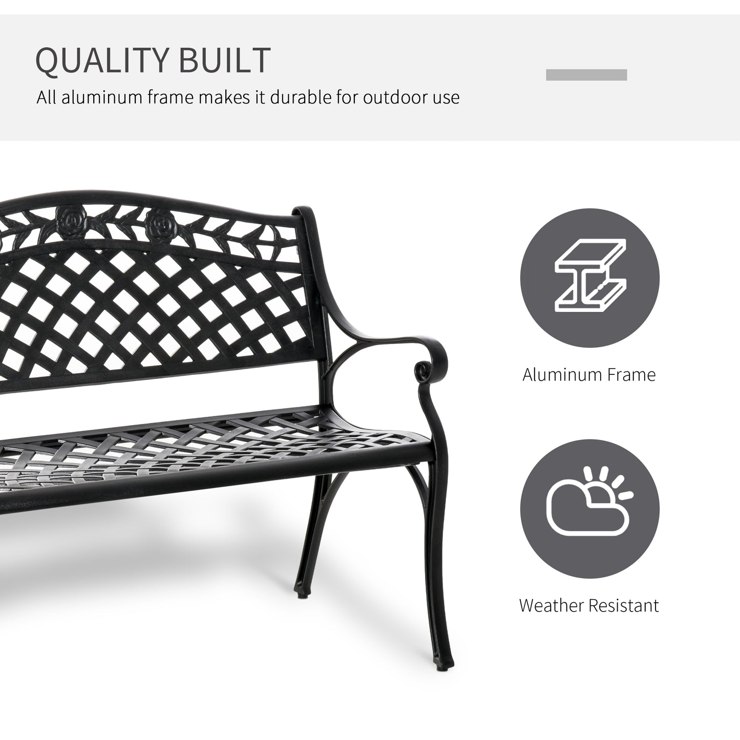 Banc de jardin d'extérieur avec cadre en aluminium et accoudoirs